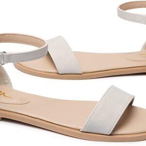 Women's Flat Sandals Open Toe One Band Ankle Strap Sandals Casual Summer Lt Grey
